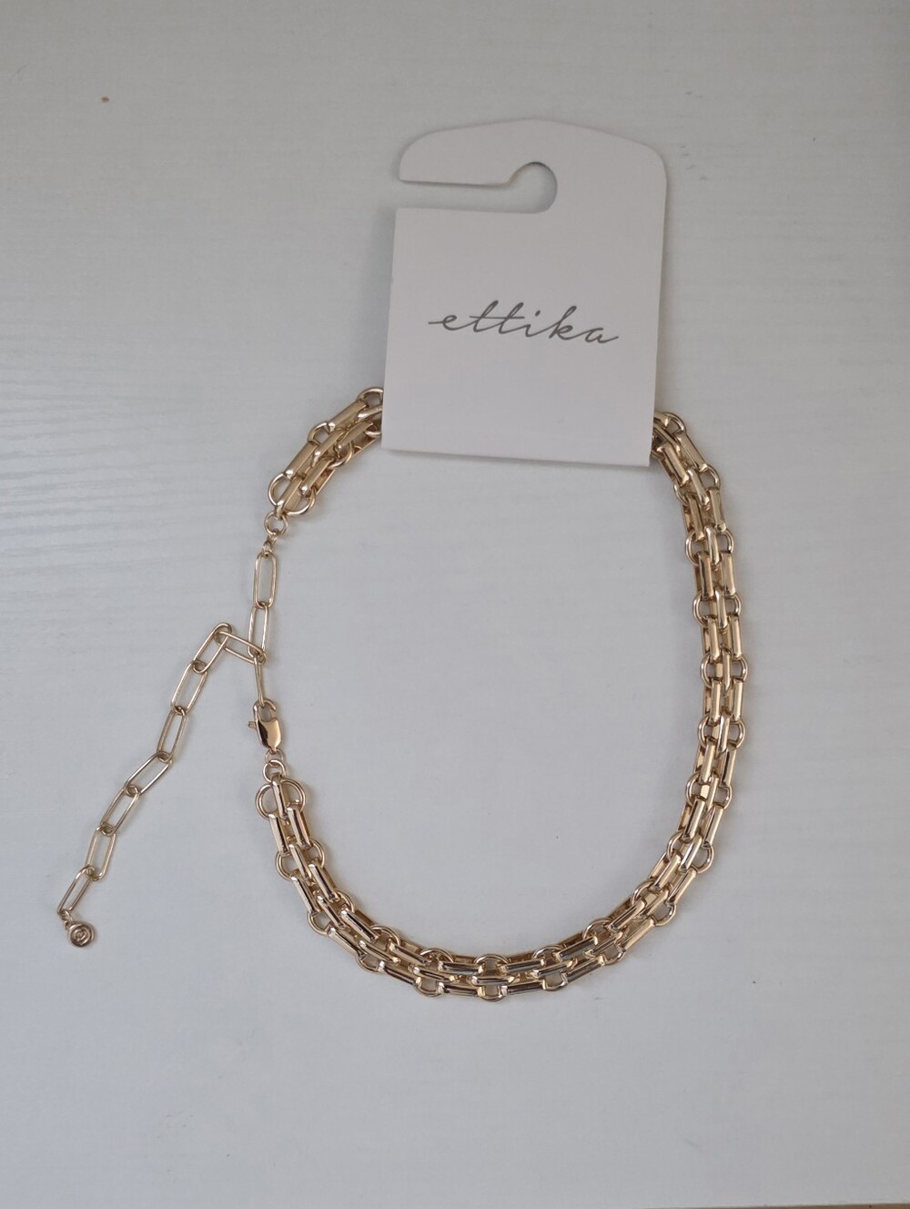 Ettika Gold Tone Double Layered Chains Necklace Statement Luxury Elegant